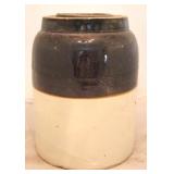 Brown & white stoneware crock with lid