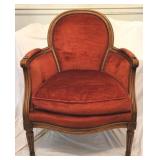 Baker Walnut Bergere Chair - Red Velvet