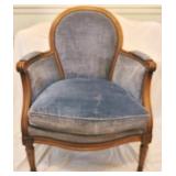 Baker Walnut Bergere Chair - Blue Velvet