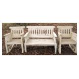 3 Pc vintage wood carved outdoor set