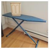 Metal Ironing Board & vintage plastic trash can