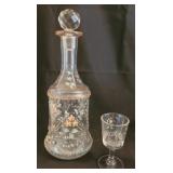 Painted Pressed Glass Decanter & Matching Cordial