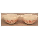2 Pyrex Gooseberry pink on white bowls
