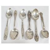 6 Assorted sterling teaspoons, weighs 114 grams
