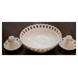 Milk glass 3 pc console set