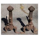 Vintage pair wrought iron andirons