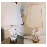 Pair porcelain lamps w/ butterflies & brass base