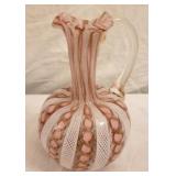 Venetian pink Latticino 6" ewer with gold flecks