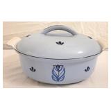 Vintage Dru "Blue Tulip" Enamel Oval Casserole