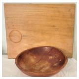 Wood cutting board & dough bowl, crack in bowl