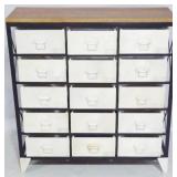 15-Drawer Metal Bin Wood Top