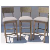 Set of 3 bar stools, fabric seats
