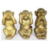 3 pc. Set of Gold Three Wise Monkeys Statues