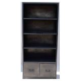 Metal open front bookcase with 2 drawers