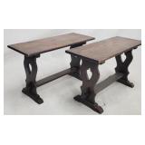 Matching pair wooden oak benches