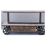 Wood & metal TV / Media stand on rollers