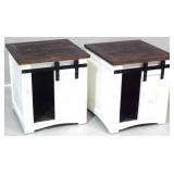 Matched pair barn door painted side tables