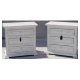 Split Nickel pair 3 drawer bed side chests