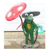 Frog with Mushrooms Metal Yard Art