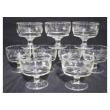 Set of 9 Vintage Etched Glass Sherbets