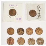 Lot of 10 U.S. One Cent Coins