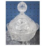 Pressed Glass Covered Dish - 10" x 7"