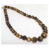 Sterling Tiger Eye Beaded Necklace - 17" long