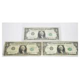 Lot of 3 1963A One Dollar Bills