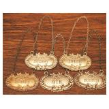 5 pc. Lot of Sterling Liquor Bottle Tags