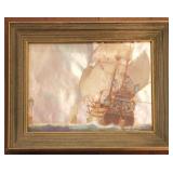 Framed foil of ship- 10.5" x 8"
