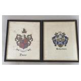 Pair of Framed Family Crests - 8.5 x 10.5