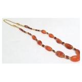 Amber Colored Beaded Necklace - 24" long