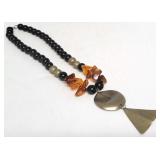 Black Beaded Amber Necklace - 21" long
