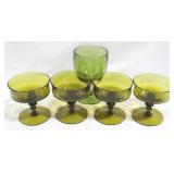 5 Green Glass Goblets