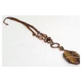 Necklace w/ Copper Wired Tiger Eye Pendant