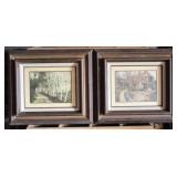 Pair vintage framed prints, 16 x 15