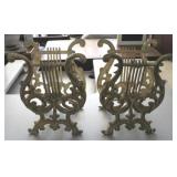 Pair cast iron lyre stands, 10" tall
