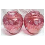 Pair of Cranberry Glass Vases - 10" tall