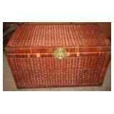 Wicker trunk & contents, 21 x 36 x 21