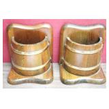 Wood Barrel Bookends 9" tall