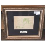 Framed Picasso sketch print, 16 x 18