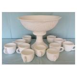 Pressed milk glass punch set, 10 x 13