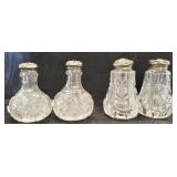 2 Sets, Cut Crystal S&P Shakers-1 w/Sterling lids