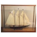 Wood Model Ship in Display Case - 21 x 31