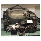 2 Canon 35mm Cameras w/ Accessories & Bag