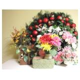Lot of Assorted Faux Flowers & Wreathes