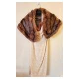 Vintage Sandra Sage fur adorned dress w/ fur wrap