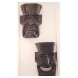 Pair of Wood Mask Wall Hangings - 8" tall