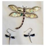 Dragon Fly Brooch & Earrings