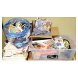 Plastic Tote w/ sewing patterns, material & more